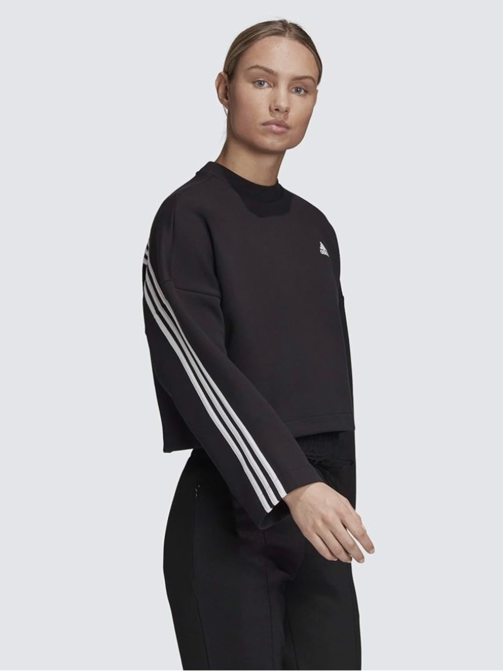 adidas Double Knit Cropped Crew Sweatshirt with White Stripes